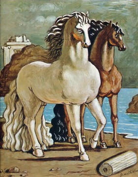 ジョルジョ・デ・キリコ Painting - 湖畔の二頭の馬 ジョルジョ・デ・キリコ 形而上学的シュルレアリスム